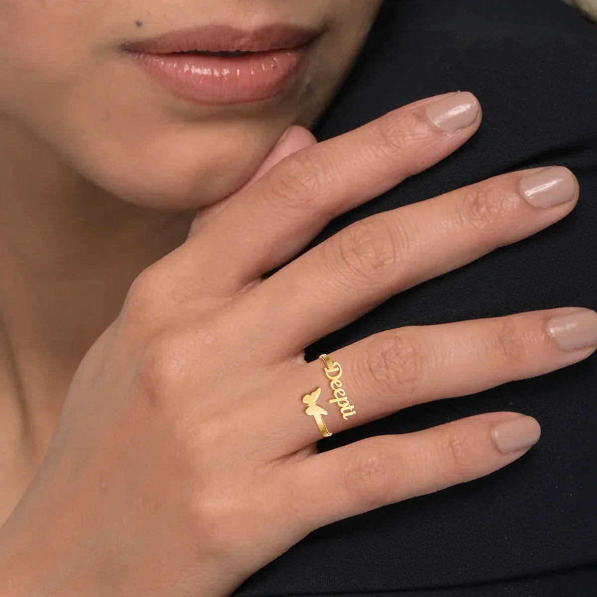 Custom Butterfly Name Ring