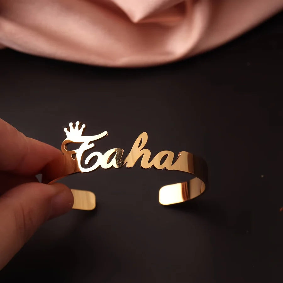 Personalized Crown Name Cuff Bracelet