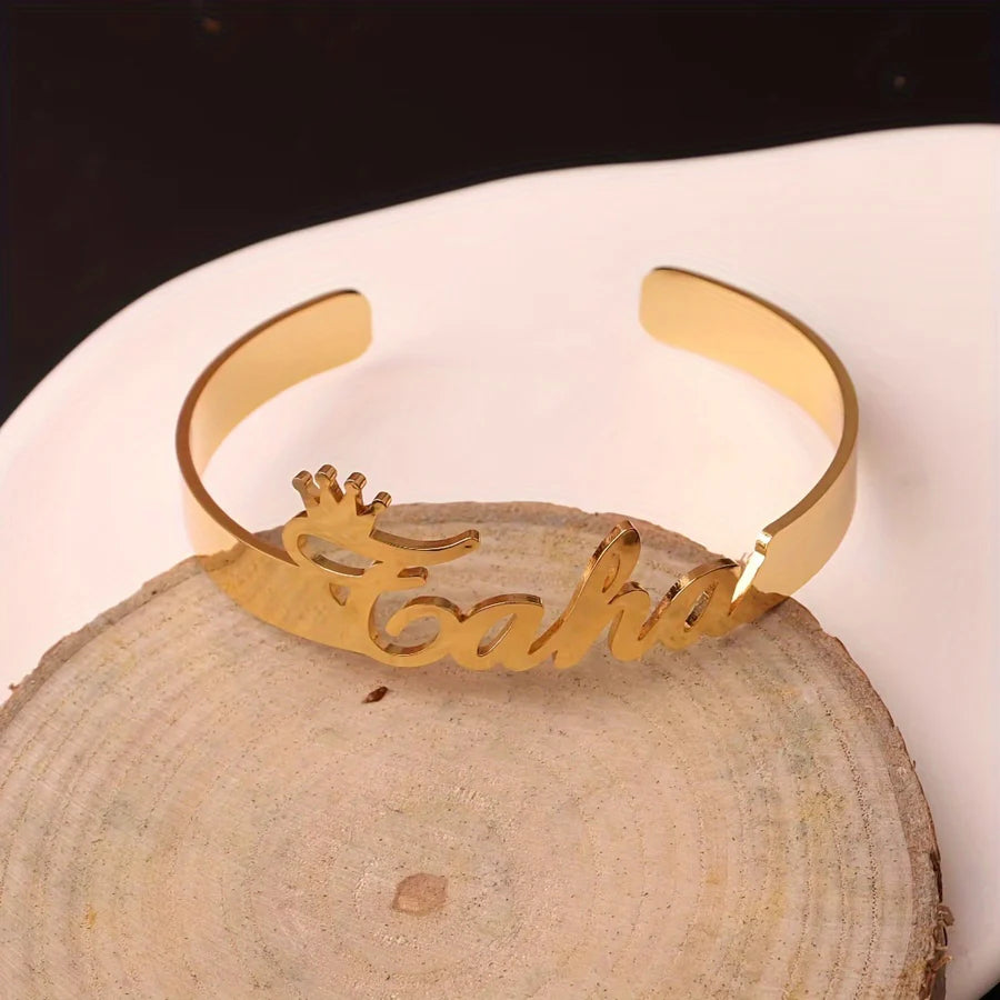 Personalized Crown Name Cuff Bracelet