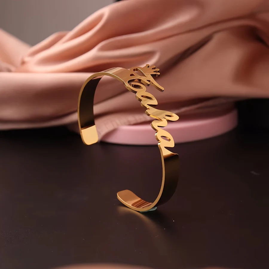Personalized Crown Name Cuff Bracelet